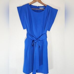 Eliza J Dress Womens Size 2 Blue Fit And Flare Belted Sheath Cocktail Event Wear